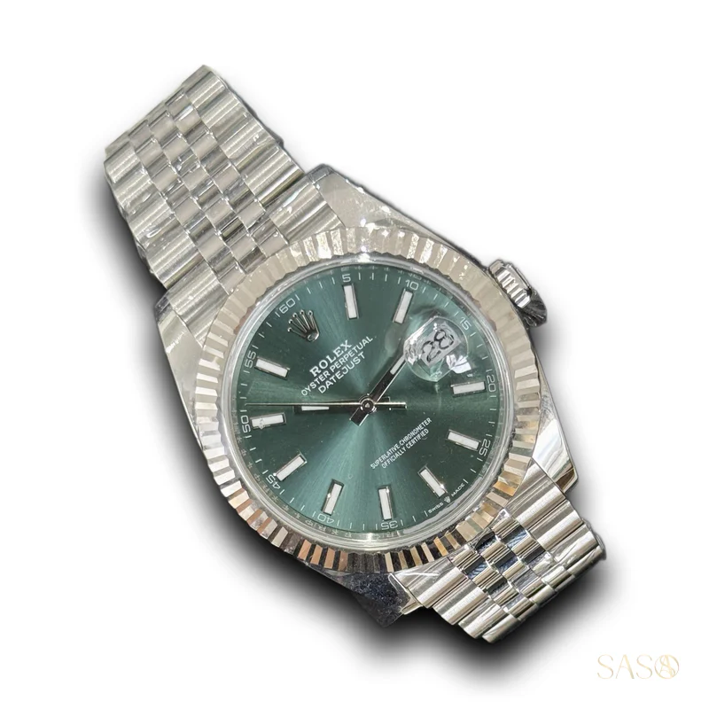 Rolex Datejust 41 Mint Green Dial Fluted Bezel Jubilee Stainless Steel 126334