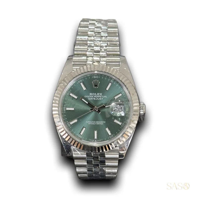 Rolex Datejust 41 Mint Green Dial Fluted Bezel Jubilee Stainless Steel 126334